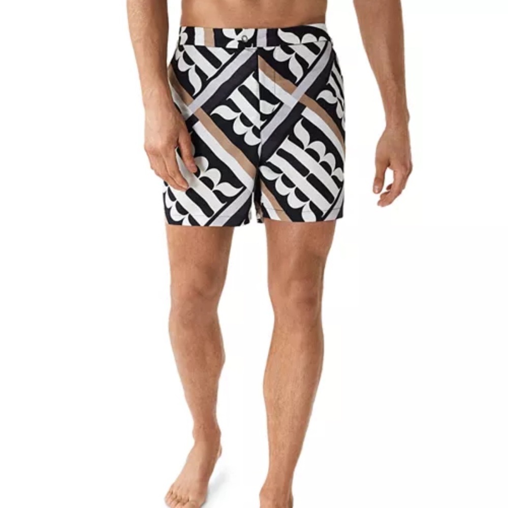 Reiss Black and White Swim Trunks with Geometric Pattern